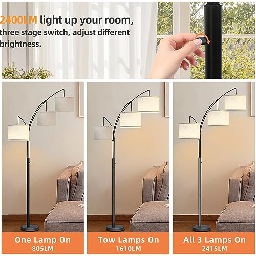Modern Arc Floor Lamp with Adjustable Hanging (Black+Beige)