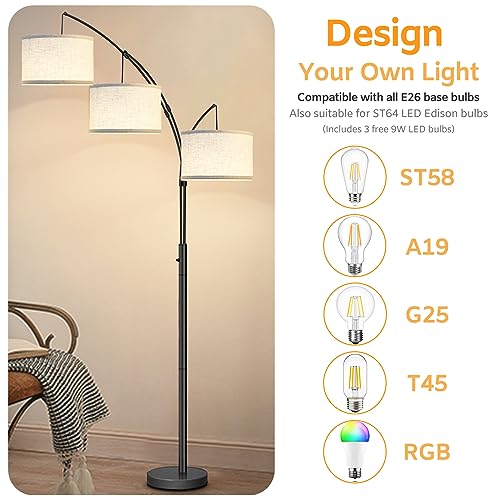 Modern Arc Floor Lamp with Adjustable Hanging (Black+Beige)