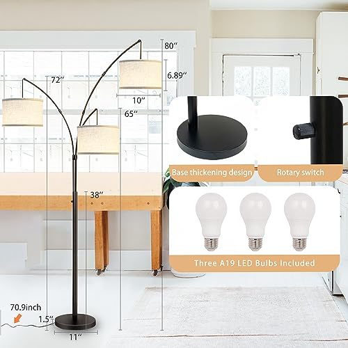 Modern Arc Floor Lamp with Adjustable Hanging (Black+Beige)