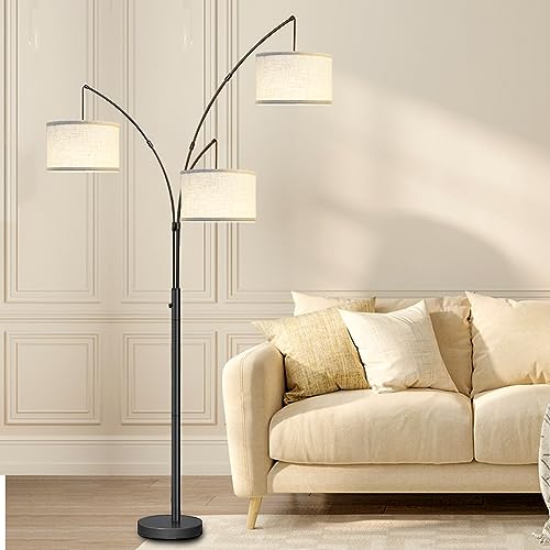 Modern Arc Floor Lamp with Adjustable Hanging (Black+Beige)