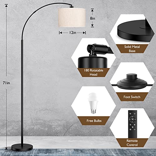 Modern Remote Control Arc Floor Lamp, Stepless Dimmable