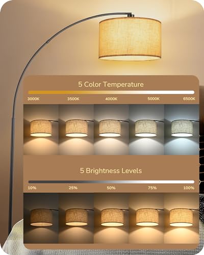 Modern Arc Floor Lamp with Remote Control, Dimmable