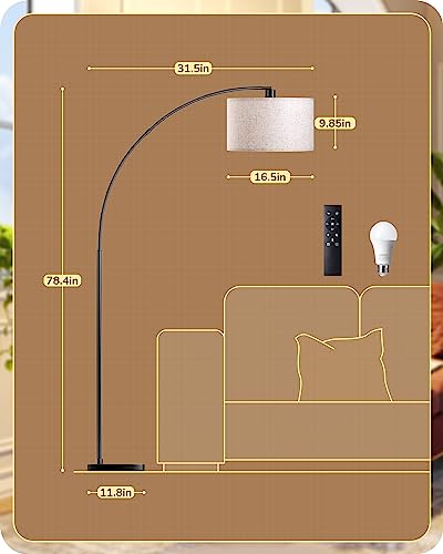 Modern Arc Floor Lamp with Remote Control, Dimmable