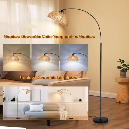 Boho Farmhouse Arc Floor Lamp, Remote Controlled