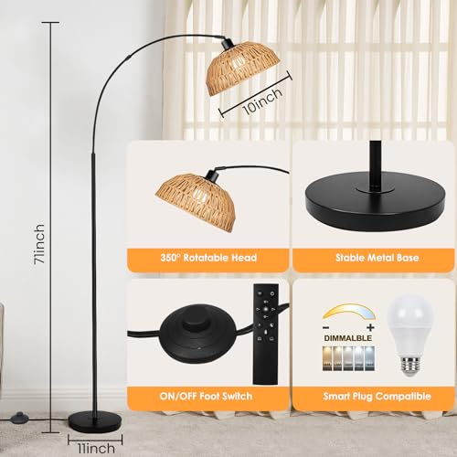 Boho Farmhouse Arc Floor Lamp, Remote Controlled