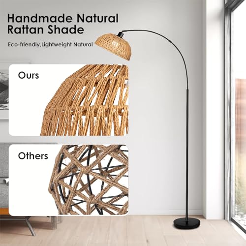 Boho Farmhouse Arc Floor Lamp, Remote Controlled