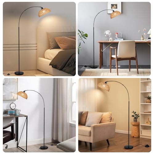 Boho Farmhouse Arc Floor Lamp, Remote Controlled
