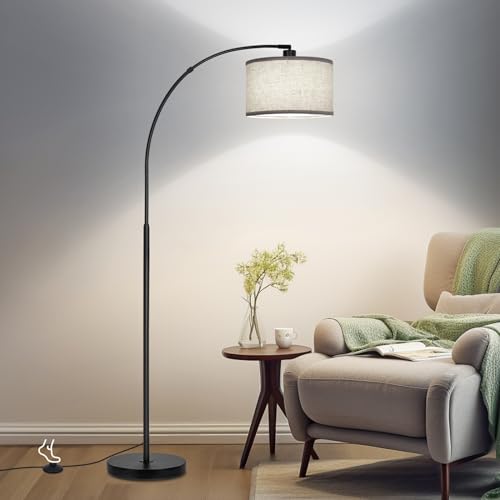 Modern Black Arc Floor Lamp with Adjustable Drum Lampshade
