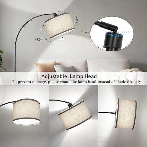Modern Black Arc Floor Lamp with Adjustable Drum Lampshade