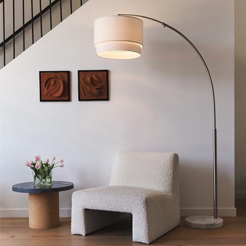 Modern Corner Arc Floor Lamp with Hanging Drum Shade