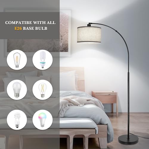 Modern Black Arc Floor Lamp with Adjustable Drum Lampshade