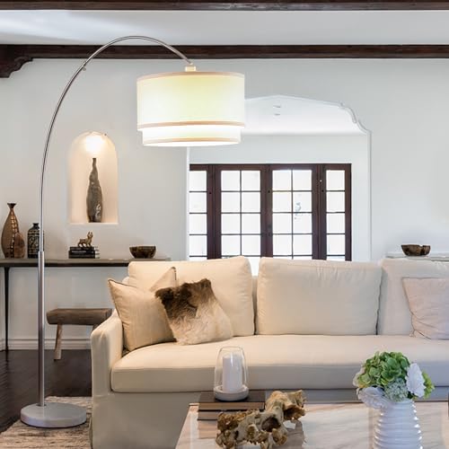 Modern Corner Arc Floor Lamp with Hanging Drum Shade