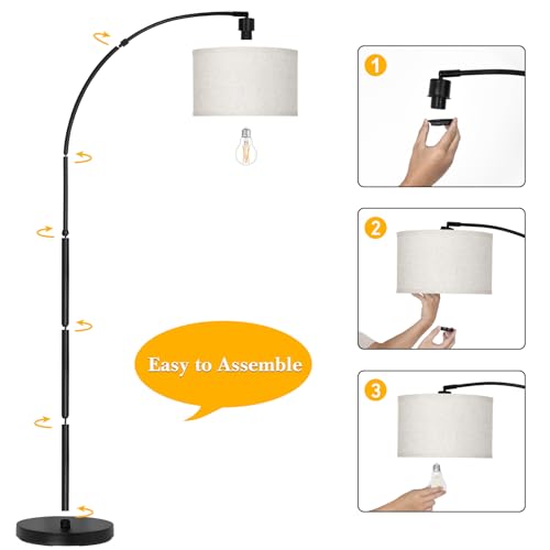 Modern Black Arc Floor Lamp with Adjustable Drum Lampshade