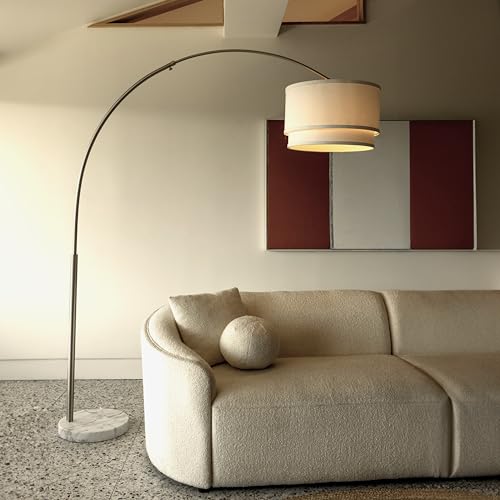 Modern Corner Arc Floor Lamp with Hanging Drum Shade