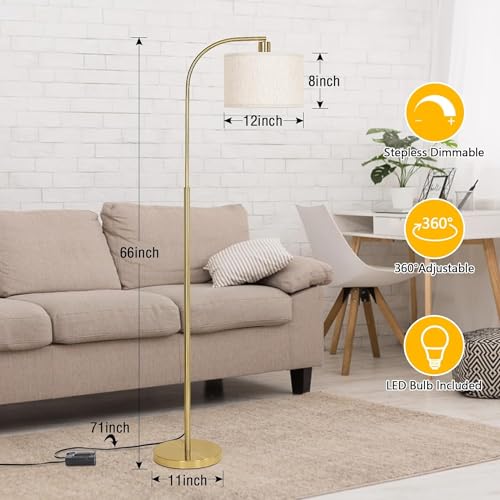 Modern Fully Dimmable LED Arc Floor Lamp, Gold
