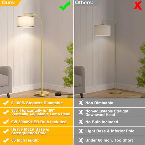 Modern Fully Dimmable LED Arc Floor Lamp, Gold