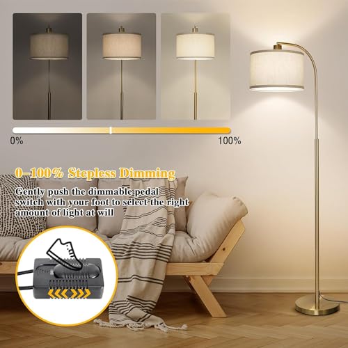 Modern Fully Dimmable LED Arc Floor Lamp, Gold