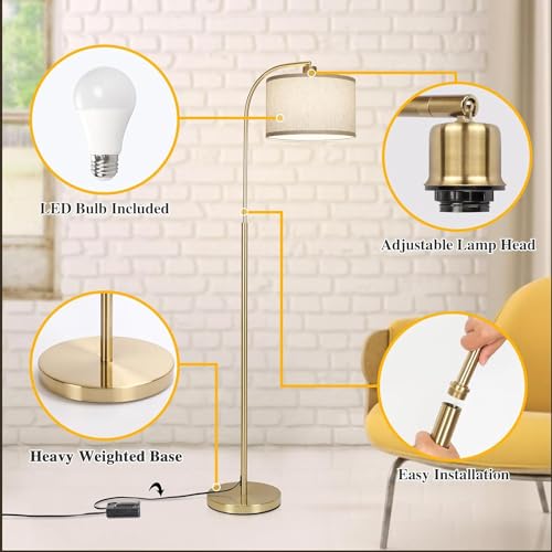 Modern Fully Dimmable LED Arc Floor Lamp, Gold