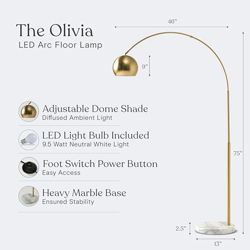 Brightech Olivia Floor Arc Lamp with LED Bulbs