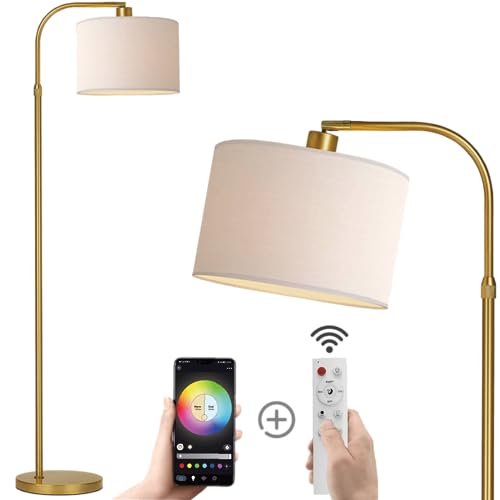 Gold Arc Floor Lamp with Remote Control, Dimmable