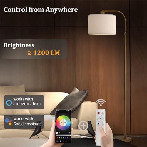 Gold Arc Floor Lamp with Remote Control, Dimmable