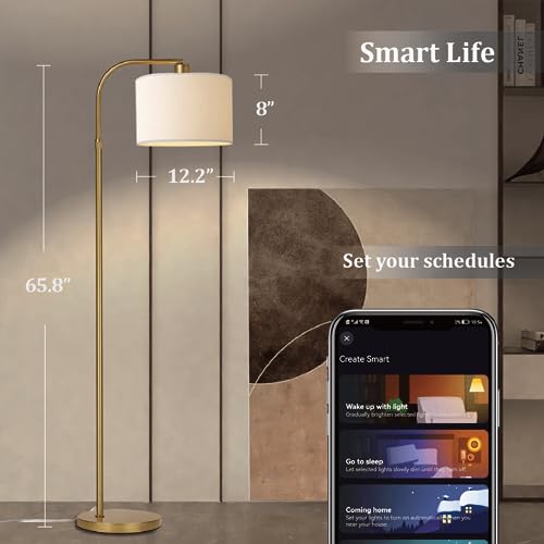 Gold Arc Floor Lamp with Remote Control, Dimmable