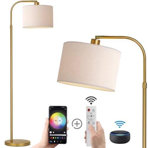 Gold Arc Floor Lamp with Remote Control, Dimmable
