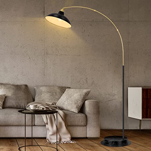360° Rotatable Arc Floor Lamp, Marble Base, Black Gold