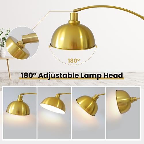 Modern Gold Arc Floor Lamp with Adjustable Dome Shade
