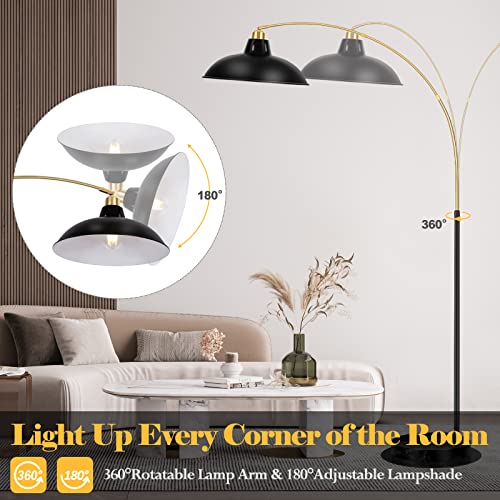 360° Rotatable Arc Floor Lamp, Marble Base, Black Gold