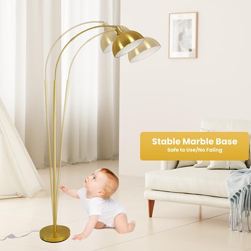 Modern Gold Arc Floor Lamp with Adjustable Dome Shade