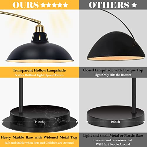 360° Rotatable Arc Floor Lamp, Marble Base, Black Gold