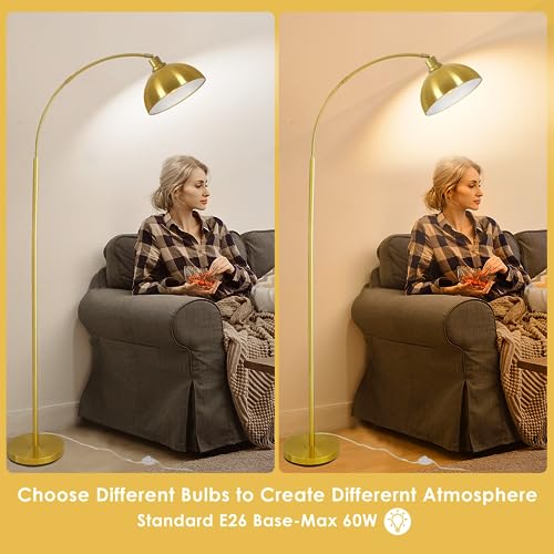 Modern Gold Arc Floor Lamp with Adjustable Dome Shade