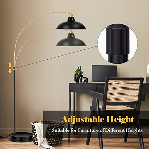 360° Rotatable Arc Floor Lamp, Marble Base, Black Gold
