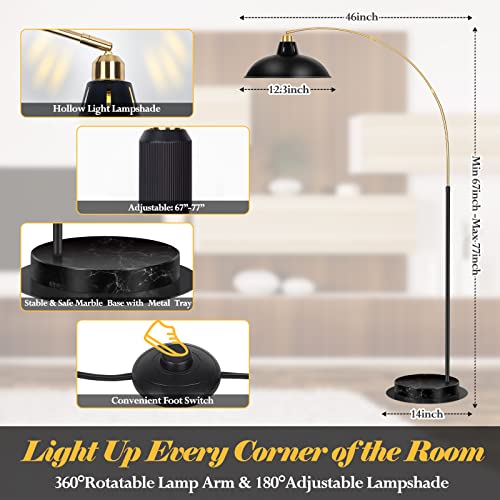 360° Rotatable Arc Floor Lamp, Marble Base, Black Gold