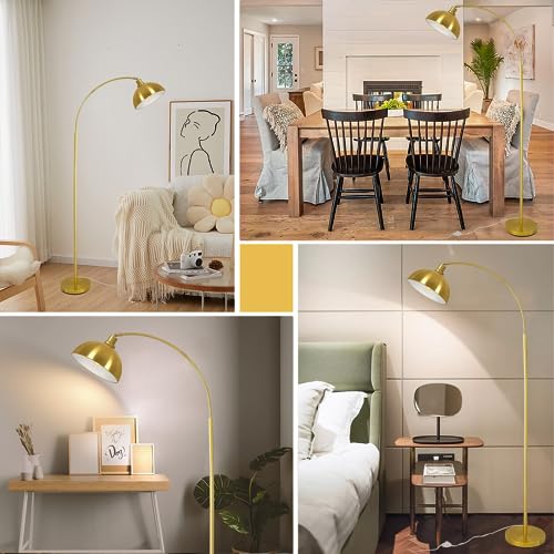 Modern Gold Arc Floor Lamp with Adjustable Dome Shade