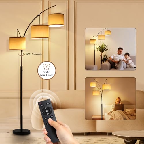 Remote Control Dimmable Arc Floor Lamp, 3 Color Temperatures