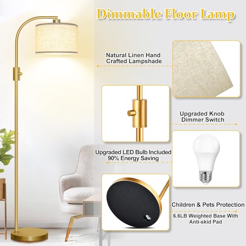 Dimmable Gold Arc Floor Lamp, LED Bulb Included