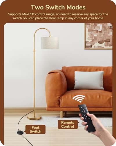 Modern Arc Dimmable Gold Floor Lamp with Remote