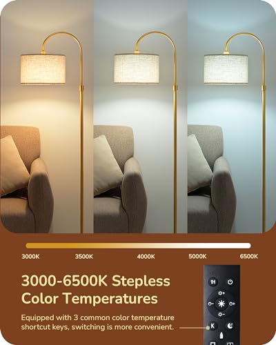 Modern Arc Dimmable Gold Floor Lamp with Remote