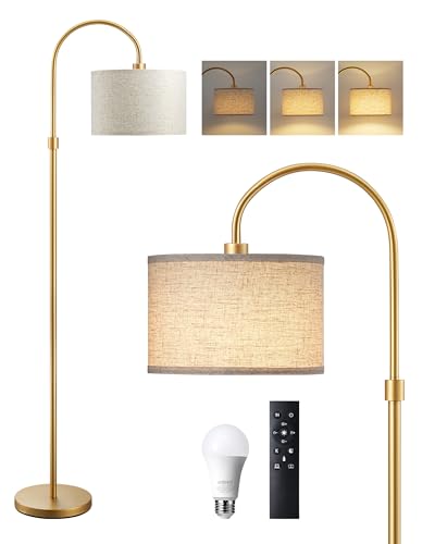 Modern Arc Dimmable Gold Floor Lamp with Remote
