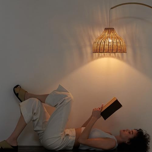 Modern Floor Lamp with Unique Hanging Wicker Shade