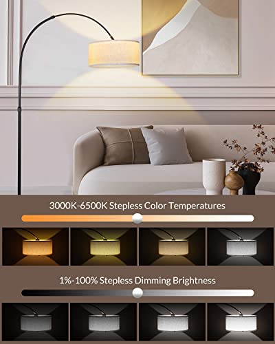 Modern Tall Arc Floor Lamp with Stepless Dimmable LED Bulb