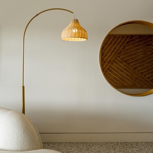 Modern Floor Lamp with Unique Hanging Wicker Shade