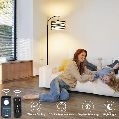 Modern Black Arc Floor Lamp with Smart Bulb