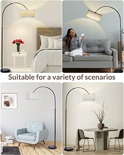 Modern Tall Arc Floor Lamp with Stepless Dimmable LED Bulb