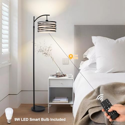 Modern Black Arc Floor Lamp with Smart Bulb