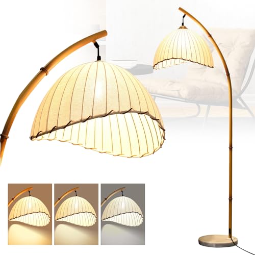 Vintage Bamboo Arc Floor Lamp, Bohemian Vine Style