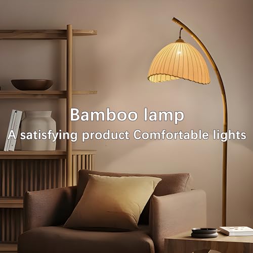Vintage Bamboo Arc Floor Lamp, Bohemian Vine Style