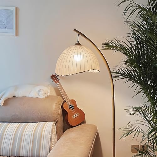 Vintage Bamboo Arc Floor Lamp, Bohemian Vine Style